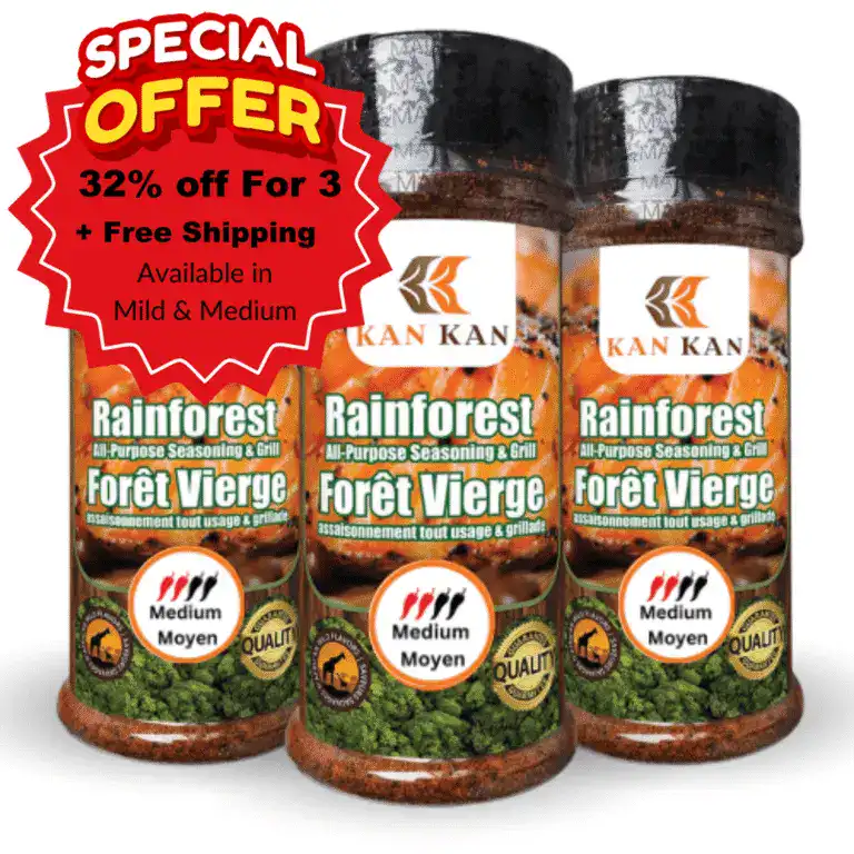 Kan Kan Rainforest all-purpose seasoning and grill spice in three bottles.